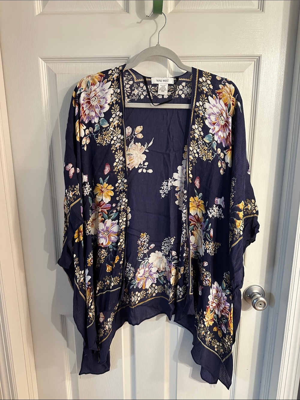 Nine West Navy Floral Open Kimono